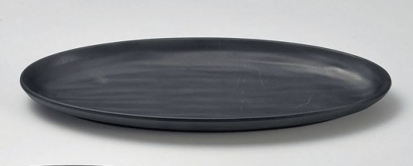 【割れにくいメラミン製・陶器の風合い】楕円皿(大)黒