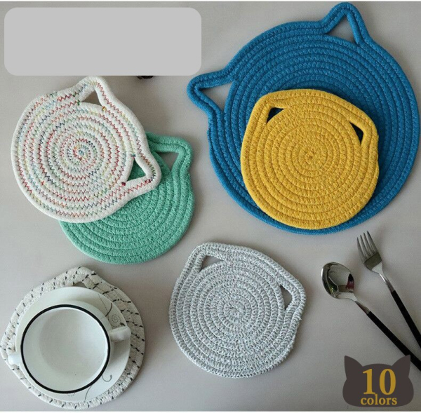 キッチン雑貨 手織り 鍋敷き ランチョンマット 猫