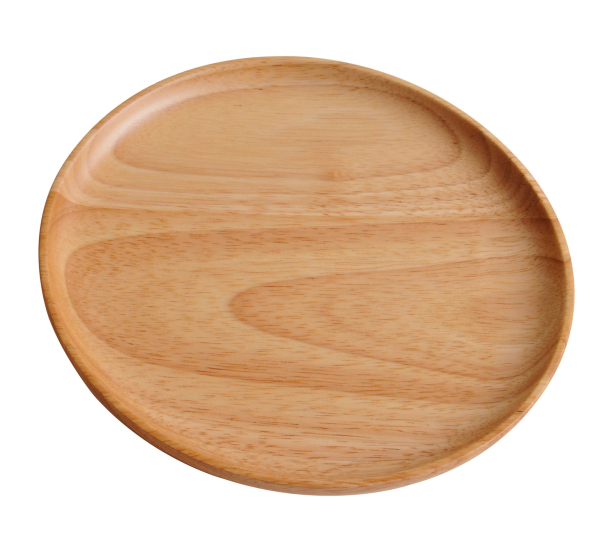 業務用 木製　ナチュラル　ゴムの木　中　丸プレート　皿