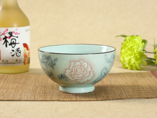 ご飯茶碗　薔薇柄　　大口限定大特価