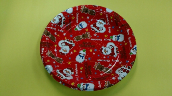 クリスマス ペーパートレー 雪だるま　丸皿DM-3　1袋（5枚入）