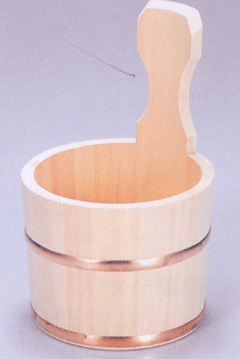 業務用 木製 椹(さわら)材 片手桶 銅タガ (白木無塗装)
