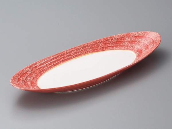 B 金彩赤釉楕円皿